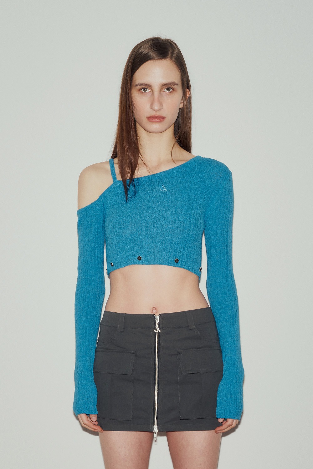 TWO WAY RIBBED ASYMMETRIC KNIT TOP (MARINE BLUE)