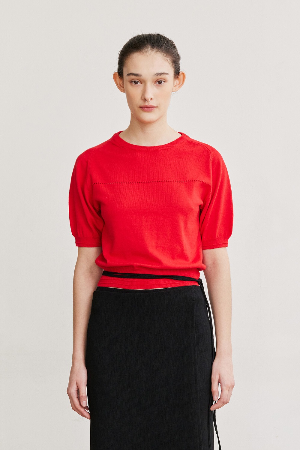 PUFF SLEEVE KNIT TOP (RED)