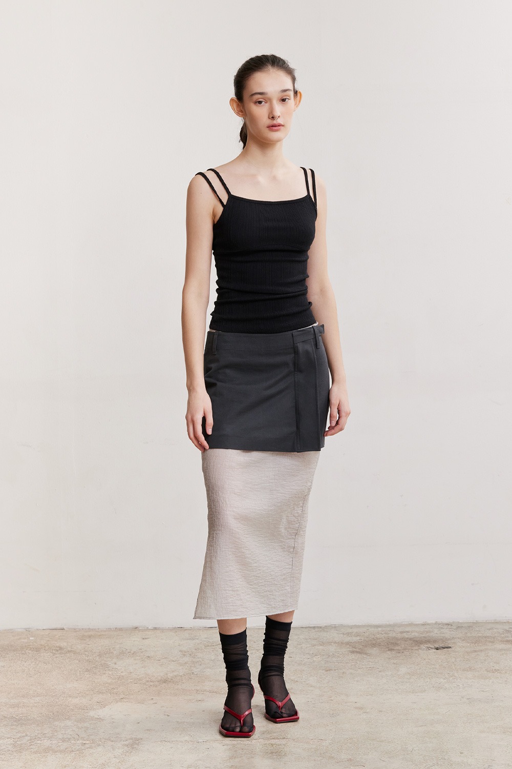 2IN1 SEE-THROUGH WRAP SKIRT (CHARCOAL+GREY)